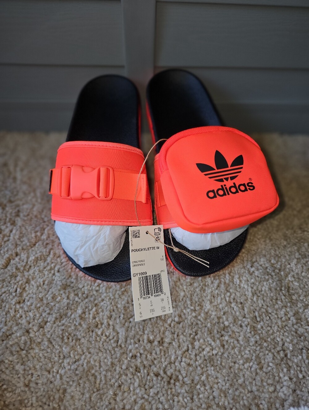 New Adidas Neon Orange Flip Flops with Removeable Pouch.